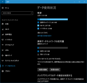 Windows 10のデータ使用状況